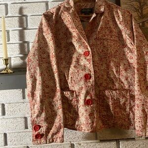 Vintage Eddie Bauer Cotton Floral jacket cream colour vibrant buttons Large